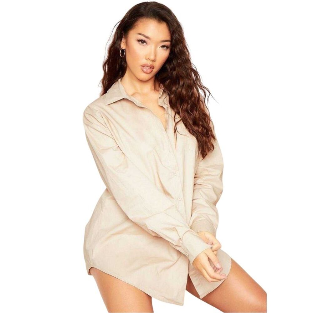 Missy Empire Womens/Ladies Plain Oversized Shirt Dress / Beige